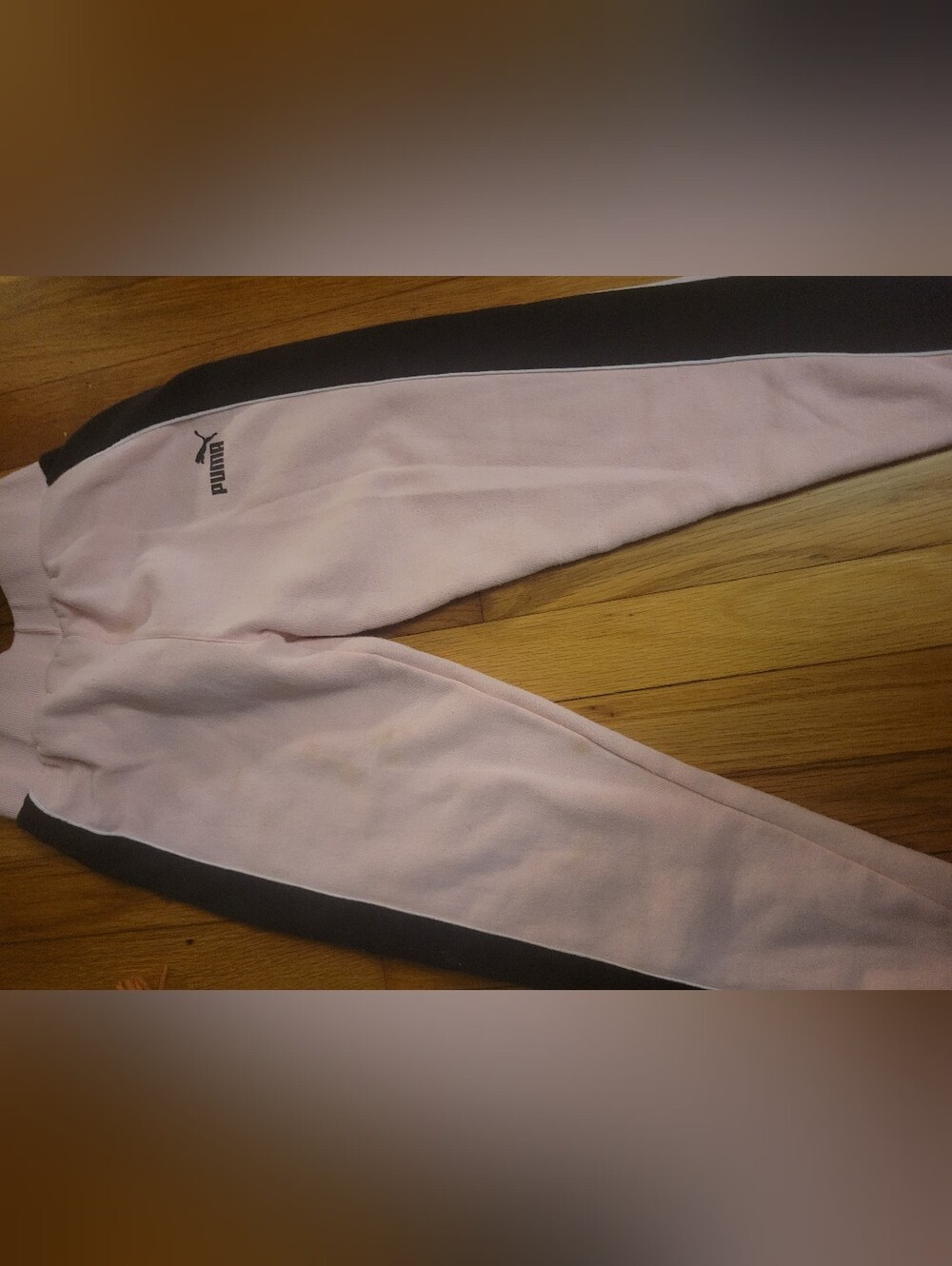 Puma Light Pink Track Pants with Black Side Stripes